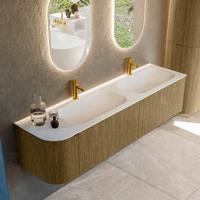 Badmeubel Mondiaz Kurve | 175 cm cm | Meubelkleur Dusk | Wastafelkleur Talc | Solid surface | Dubbel / Rechts spoelbak | 2 kraangaten