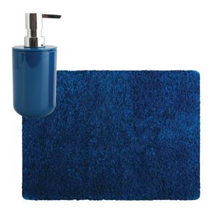 MSV badkamer droogloop tapijt - Langharig - 50 x 70 cm - incl zeeppompje zelfde kleur - donkerblauw