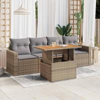 5-delige Loungeset met kussens poly rattan beige