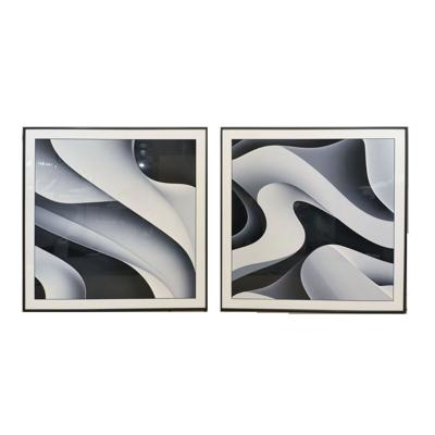 Schilderij Home ESPRIT Wit Zwart Abstract Modern 80 x 3,5 x 80 cm (2 Stuks)