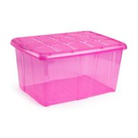 1x Opslagbakken/organizers met deksel 60 liter 63 x 46 x 32 transparant roze - thumbnail