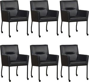 Set van 6 Zwarte leren moderne eetkamerstoelen Lucky - Granada leer Black (zwart leer)