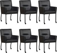 Set van 6 Zwarte leren moderne eetkamerstoelen Lucky - Granada leer Black (zwart leer)