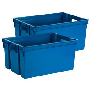 Opbergbox/opbergkrat 50 L - 2x - blauw - kunststof - 56 x 41 x 29 cm - stapelbaar/nestbaar