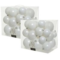 52x stuks kunststof kerstballen wit 6-8-10 cm glans/mat/glitter - Kerstbal