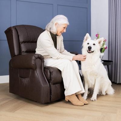 Sta-op stoel met massage- en warmtetherapie, bruin. Sta-op fauteuil met 10 massagestanden. Sta-op stoel met massage- en warmtetherapie, bruin. Sta-op fauteuil met 10 massagestanden.
