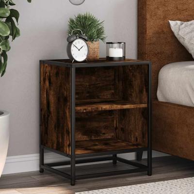 Nachtkastje 40x31x50 cm bewerkt hout en metaal gerookt eiken