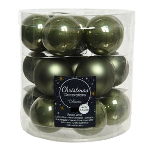 36x stuks kleine glazen kerstballen mos groen 4 cm mat/glans