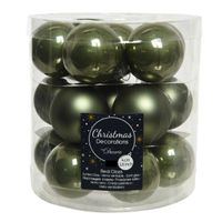 36x stuks kleine glazen kerstballen mos groen 4 cm mat/glans - thumbnail