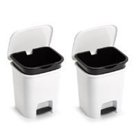 Plasticforte vuilvisbak Pedaalemmer - Set van 2x stuks - wit - 7,5 liter - 24 x 22 x 25 cm - kunstst