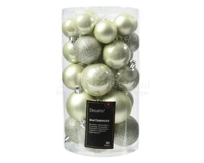 Kerstballen Mix Plastic Rozemarijn Wit Mint 30st