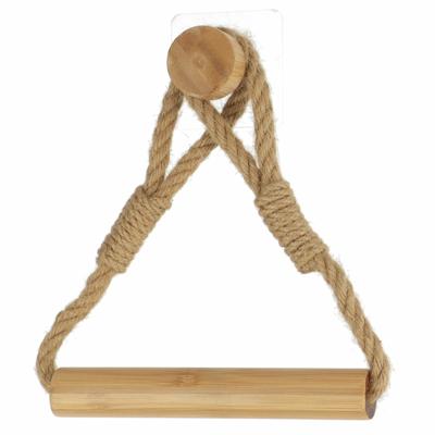 Toiletrolhouder Nautic - hout/touw - naturel - wand/muur - zelfklevend- bamboe - zonder boren