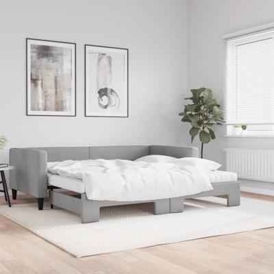Slaapbank onderschuifbed matrassen 100x200 cm stof lichtgrijs