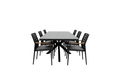 Qopps Mirek uitschuif tafel met 6 Indra stapelstoel antraciet