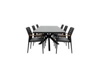 Qopps Mirek uitschuif tafel met 6 Indra stapelstoel antraciet