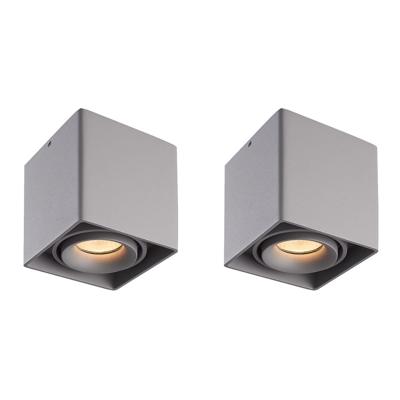 Set van 2 Esto LED vierkante opbouwspots - Dimbaar - Kantelbaar - 4 Watt 345 lumen - 2700K warm wit - GU10 - Plafondspot - Voor binnen - Vervangbare afdekring - Grijs