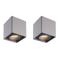 Set van 2 Esto LED vierkante opbouwspots - Dimbaar - Kantelbaar - 4 Watt 345 lumen - 2700K warm wit - GU10 - Plafondspot - Voor binnen - Vervangbare afdekring - Grijs