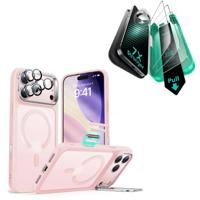 iPhone 17 Pro Max Bundle Classic Hybrid Magnetic Case (Camera Control, Stash Stand) and Armorite Screen Protector - Frosted Bubblegum Pink