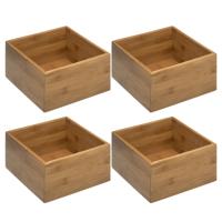 5Five Opberg/sorteer/lade verdelers bakjes - bamboe hout - 18 x 18 x 9.5 cm - Set van 4x stuks