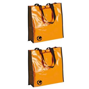 Shopper boodschappen opberg tas - 3x - oranje - 38 x 38 cm - Glimmende boodschappentassen