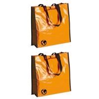 Shopper boodschappen opberg tas - 3x - oranje - 38 x 38 cm - Glimmende boodschappentassen