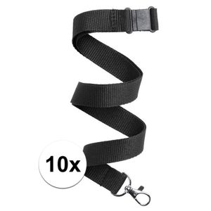 10x Keycord/lanyard zwart met sleutelhanger 50 cm