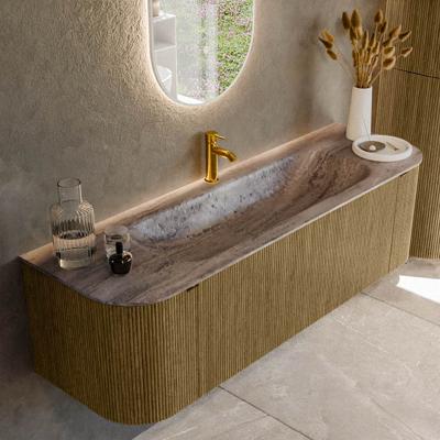 Badmeubel Mondiaz Kurve-Dlux | 150 cm | Meubelkleur Dusk | Wastafelkleur Oza | Solid surface | Wasbak midden spoelbak | 1 kraangat