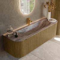 Badmeubel Mondiaz Kurve-Dlux | 150 cm | Meubelkleur Dusk | Wastafelkleur Oza | Solid surface | Wasbak midden spoelbak | 1 kraangat