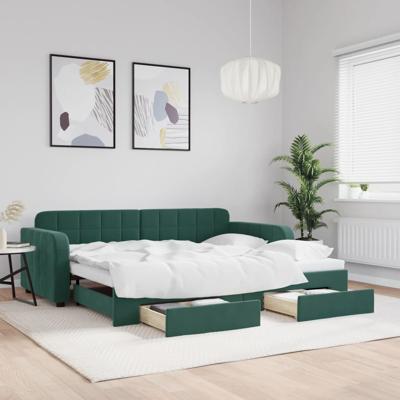 Slaapbank onderschuifbed en lades 90x200 cm fluweel donkergroen