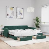 Slaapbank onderschuifbed en lades 90x200 cm fluweel donkergroen