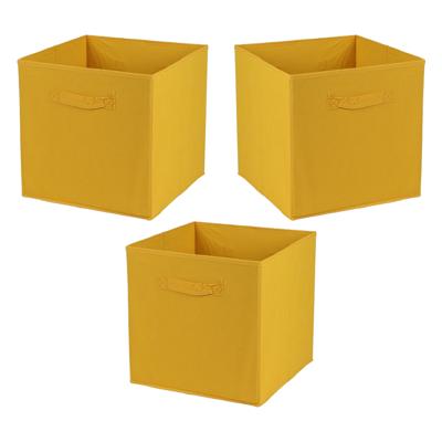 Opbergmand/kastmand Square Box - 3x - karton/kunststof - 29 liter - oker geel - 31 x 31 cm