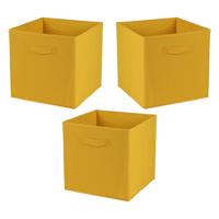 Opbergmand/kastmand Square Box - 3x - karton/kunststof - 29 liter - oker geel - 31 x 31 cm
