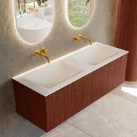 Badmeubel Mondiaz Kurve | 130 cm cm | Meubelkleur Ruby | Wastafelkleur Talc | Solid surface | Wasbak beiden zijden spoelbak | Zonder kraangat(en)