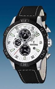 Horlogeband Festina F16566 / F16566-1 Leder/Textiel Zwart 22mm