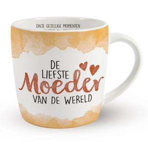 Cadeau koffie/thee mok moeder - wit/oranje - lieve mama - porselein - Moederdag