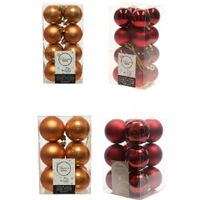 Kerstversiering kunststof kerstballen mix cognac bruin/donkerrood 4 en 6 cm pakket van 80x stuks - thumbnail