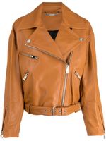 Versace veste de moto en cuir - Marron - thumbnail