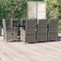 9-delige Tuinset met kussens poly rattan zwart en grijs