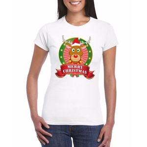 Rudolf Kerst t-shirt wit Merry Christmas voor dames