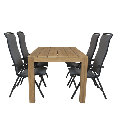 Alberto teak tuintafel 160 met Qopps Houston verstelbare tuinstoel