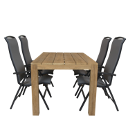 Alberto teak tuintafel 160 met Qopps Houston verstelbare tuinstoel