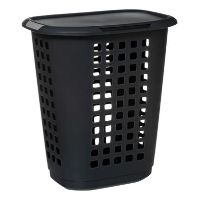 Wasmand met deksel - extra groot - antraciet - kunststof - 63 liter - 53 x 38 x 60 cm