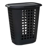 Wasmand met deksel - extra groot - antraciet - kunststof - 63 liter - 53 x 38 x 60 cm