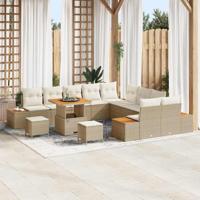 13-delige tuinsofaset met kussens in beige van poly rattan en acacia