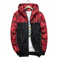 Men Bomber Jacket Thin Slim Long Sleeve Camouflage Military Jackets Hooded Size: XL(Red)
