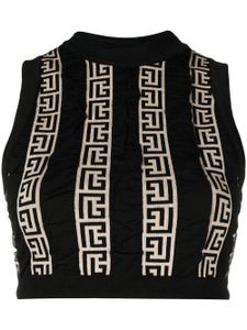 Balmain haut crop à motif monogrammé - Noir