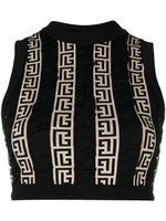 Balmain haut crop à motif monogrammé - Noir - thumbnail