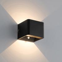Qube Oplaadbaar Wandlamp LED 5Watt ZWART + PIR bewegingssensor