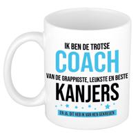 Cadeau koffie/thee mok voor coach/trainer - blauw - trotse coach - keramiek - 300 ml