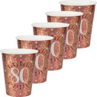 Verjaardag feest bekertjes leeftijd - 50x - 80 jaar - rose goud - karton - 270 ml